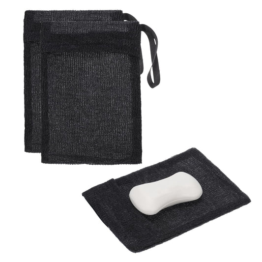 uxcell Loofah Soap Pouch, 2 Pcs Bar Soap Saver Bag with Black Handle Nylon Body Scrubber Pouch Exfoliating Net for Body Shower Foaming Travel Camping Beauty and Personal Care uxcell