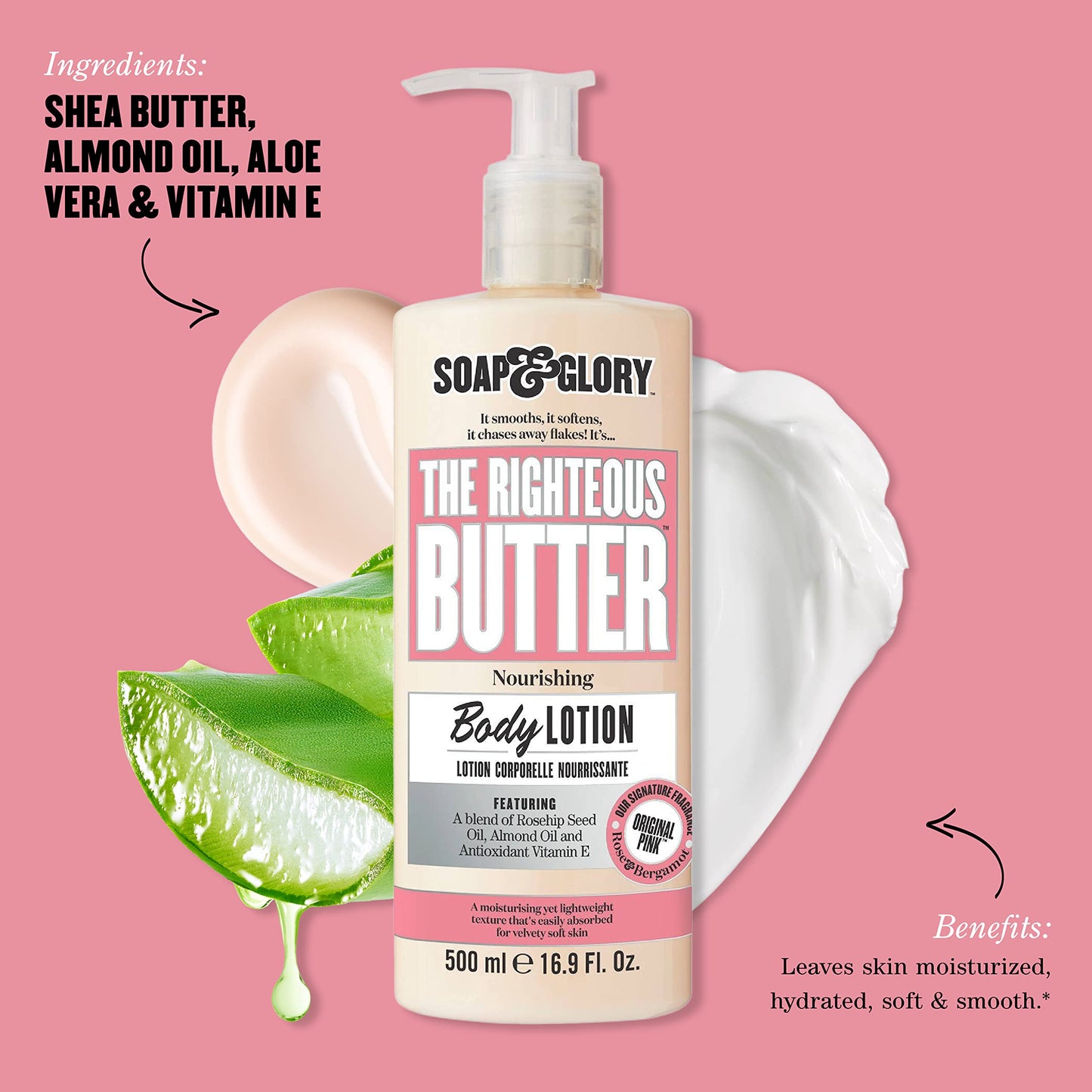 Soap & Glory Original Pink Moisturizing Body Lotion Pump - Lightweight Body Moisturizer for Dry Skin - With Shea Butter, Vitamin E & Aloe Vera Beauty & Personal Care Soap & Glory