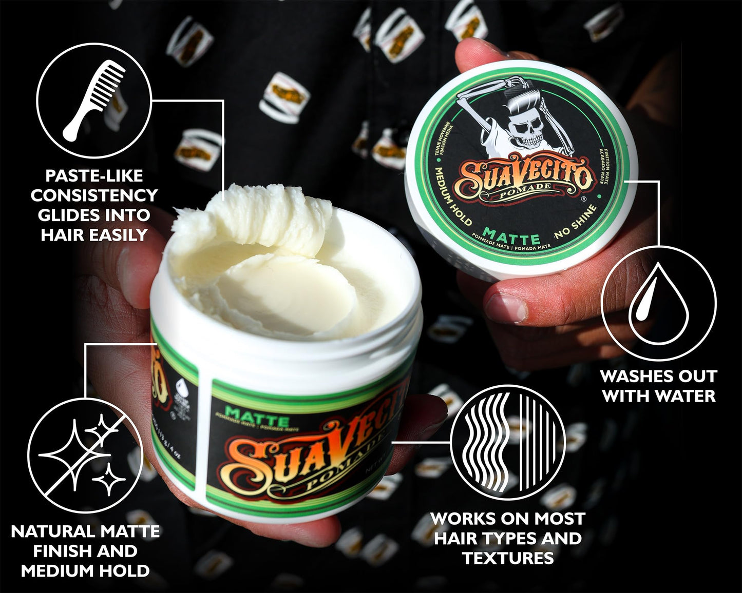 Suavecito Pomade Matte (No Shine) Formula 4 oz, 1 Pack - Medium Hold Hair Pomade For Men - Matte Hair Paste For Natural Texture Hairstyles Beauty & Personal Care Suavecito