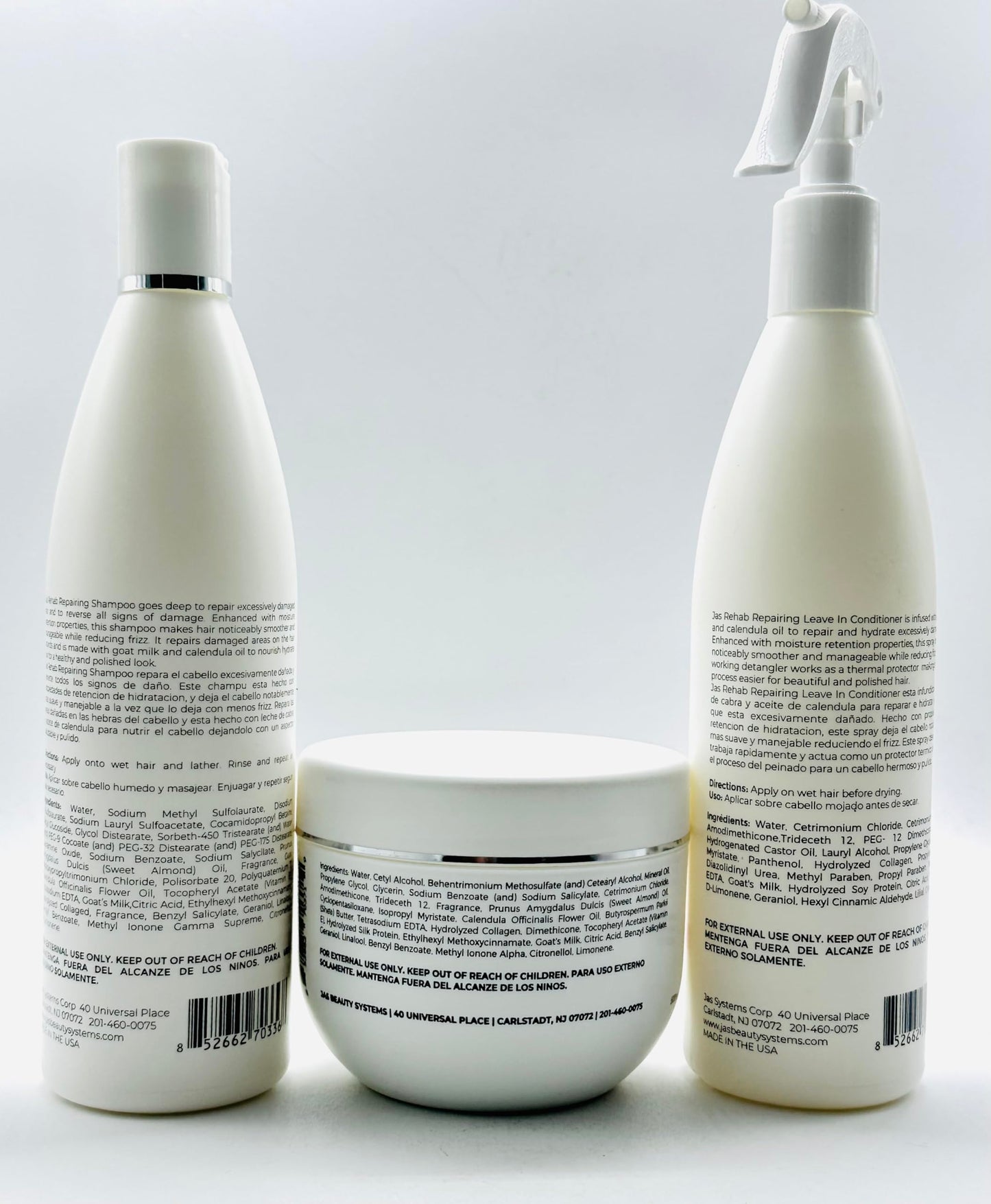 JAS Rehab Repairing Goat Milk + Calendula Shampoo 16 Fl Oz, Rehab Mask16 Fl Oz, Leave in Conditioner 16 Fl Oz -Free Starry Lip Plumping 10 Ml Beauty & Personal Care JAS Systems