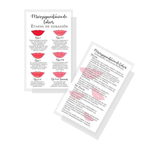 Boutique Marketing LLC Spanish Lip Blush Aftercare Card | Micropigmentación de Labios | 50 Pack | 2 x 3.5in inches Business Card | White with Red Lips Beauty & Personal Care Boutique Marketing LLC