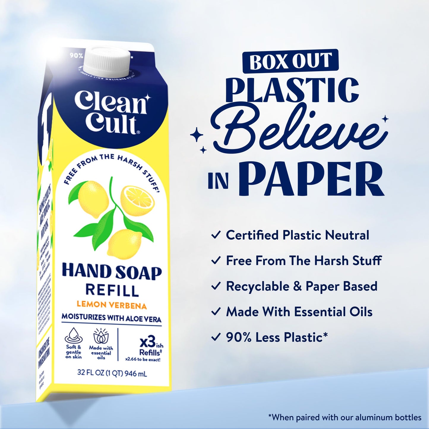 Cleancult Liquid Hand Soap Refill - Lemon Verbena - Moisturizes Dry & Sensitive Skin - Made with Aloe Vera & Essential Oils - Eco Friendly Beauty and Personal Care Cleancult