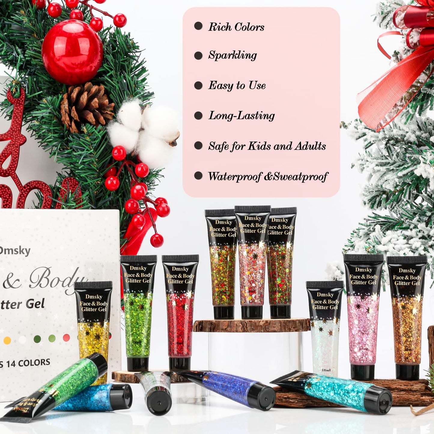 14 Colors Body Glitter,Face Glitter Makeup for Kids Women,Sparkly Chunky Hair Glitter for Eye Lip Nails,Mardi Gras Glitter Makeup Face Paint,Singer Beauty & Personal Care Dmsky