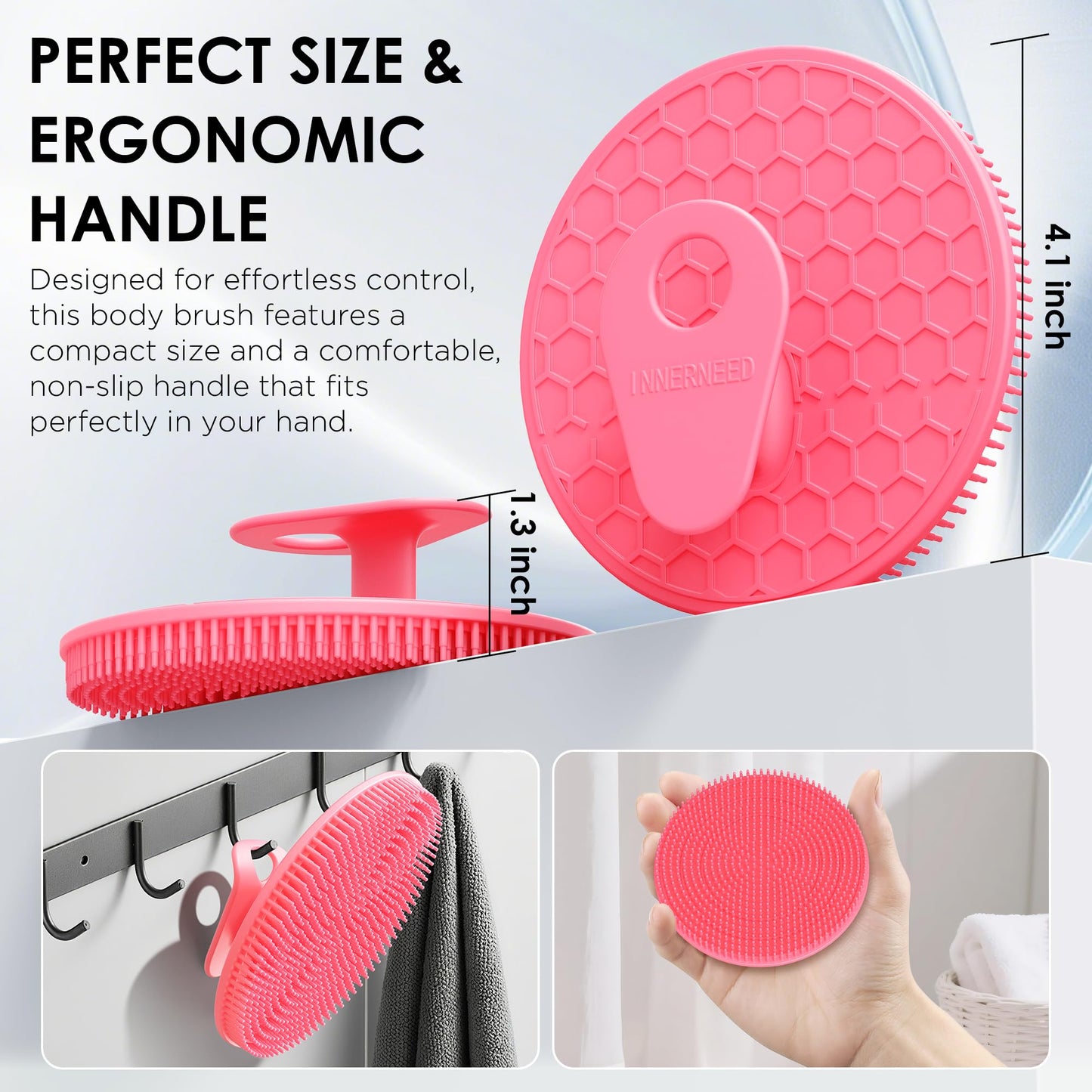 INNERNEED Food-Grade Silicone Body Scrubber Gentle Cleansing Brush with Exfoliating Net Sponge Bath Scrubbing Washcloth Case, More Hygienic and Well Beauty and Personal Care INNERNEED