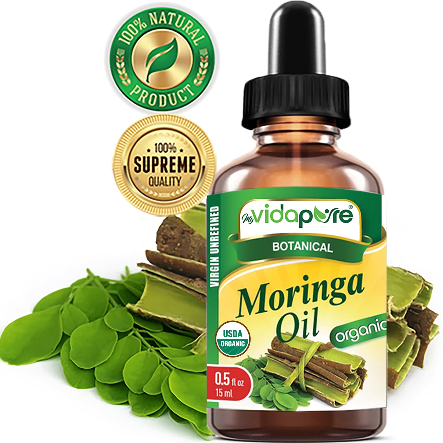 MYVIDAPURE Organic MORINGA OIL Moringa Oleifera Certified Organic 100% Natural Pure Virgin Unrefined for Face, Skin, Body, Hair, Lip, Nails Beauty & Personal Care MYVIDAPURE
