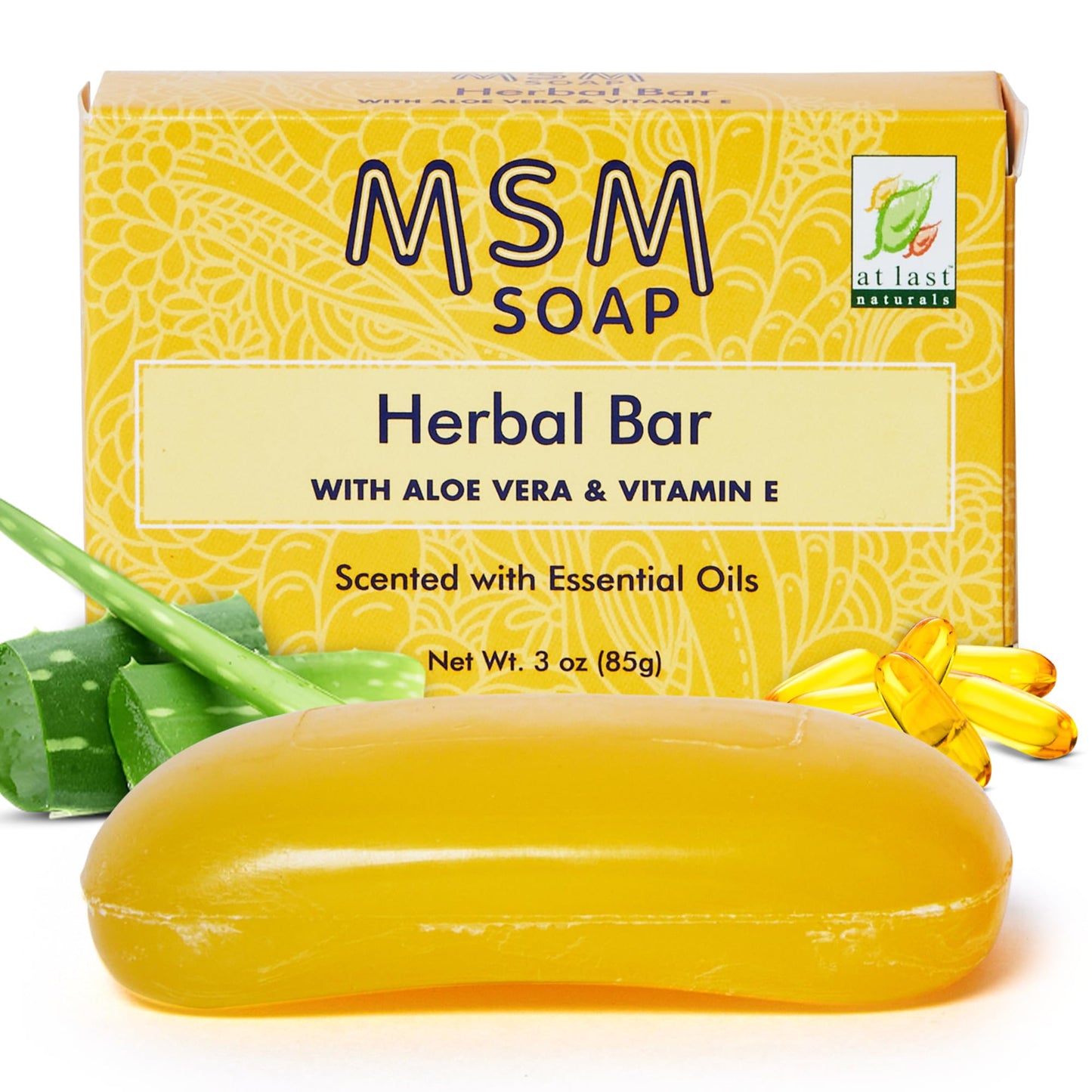 At Last Naturals MSM Soap Bar Body Soap for Men and Women Fine Line Wrinkle Reduction Herbal Moisturizer with Aloe Vera Vitamin E Essential Oils Deep Beauty & Personal Care At Last Naturals