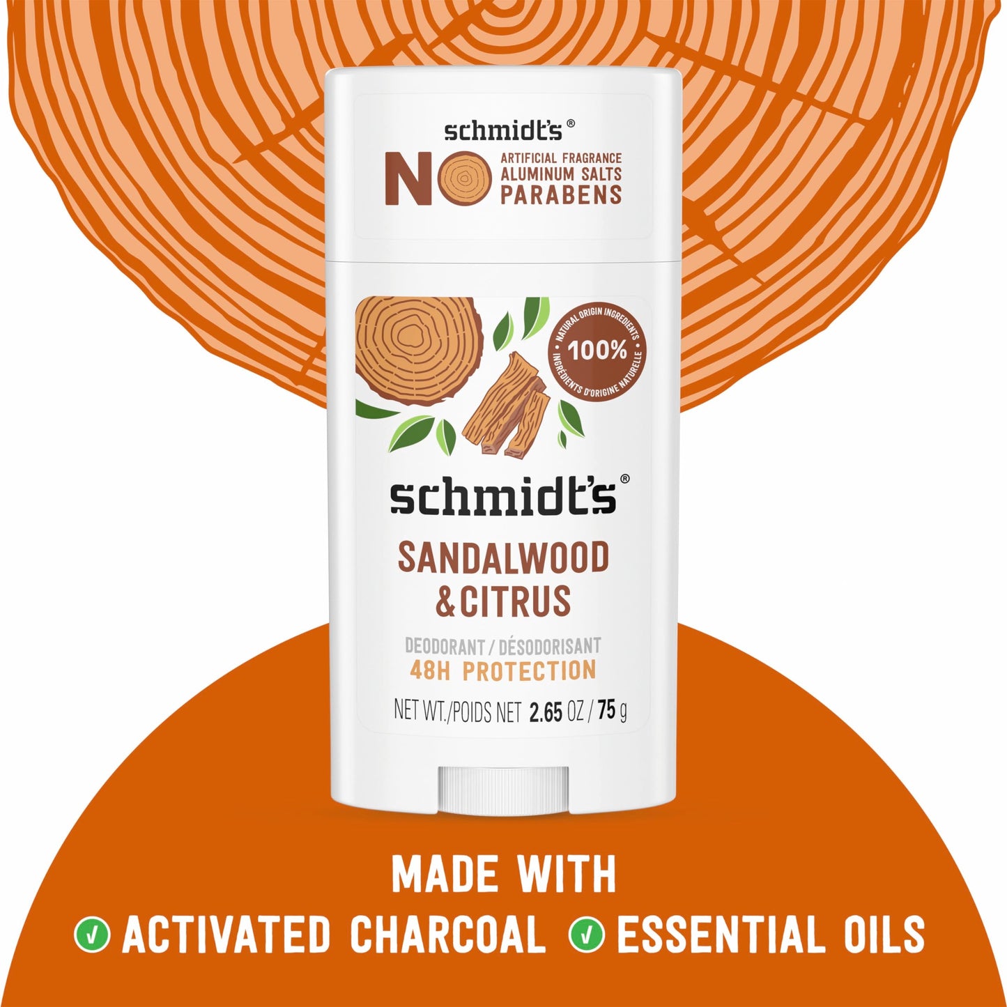 Schmidt's Aluminum-Free Vegan Deodorant Sandalwood & Citrus for Women and Men, with 24 Hour Odor Protection, Natural Ingredients, Cruelty-Free, 2.65 Beauty and Personal Care Schmidt's