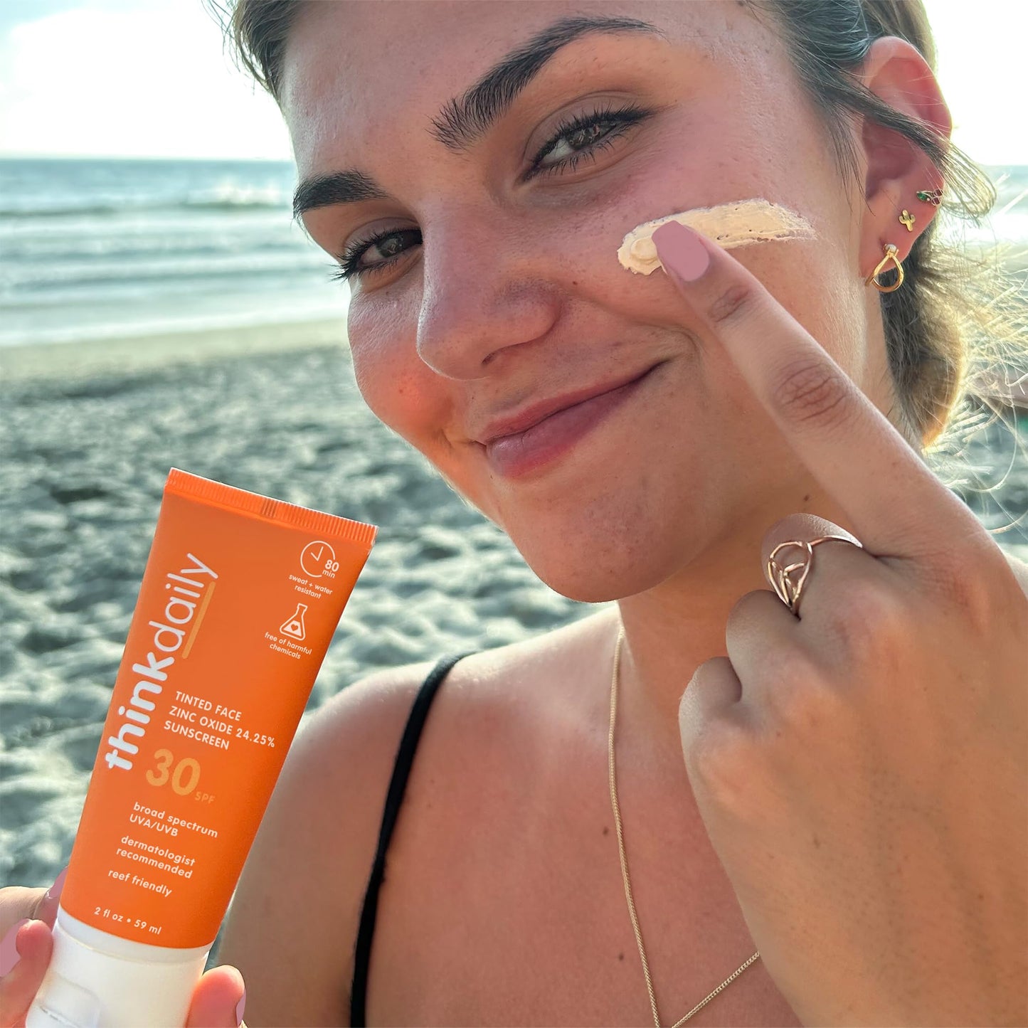 Thinkdaily SPF 30 Tinted Sunscreen for Face with Zinc Oxide, 2 Oz - Safe, Natural, Water Resistant Reef Safe Sunscreen, All Skin Tones, Broad Spectrum Beauty & Personal Care THINK