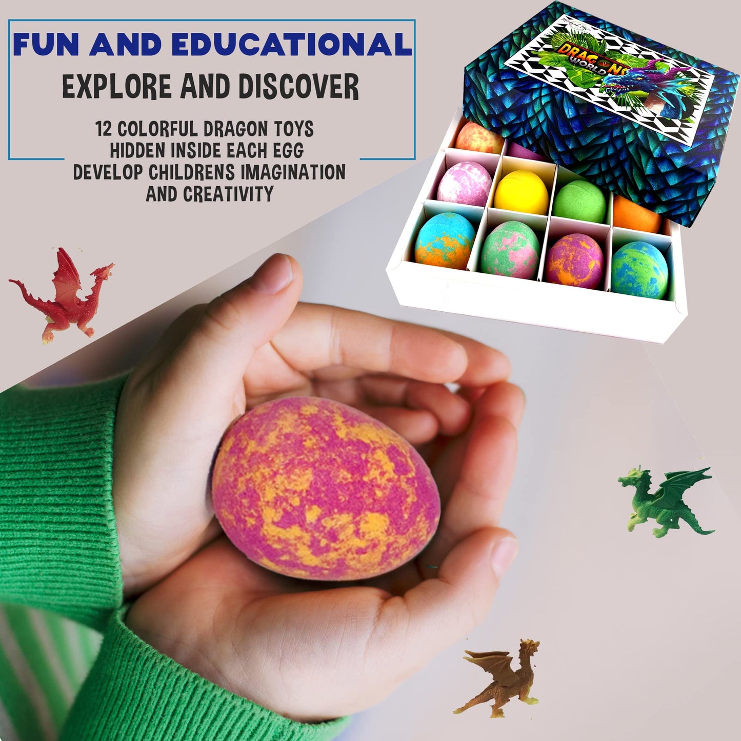 Bath Bombs for Kids with Surprise Inside - 12 Organic Bubble Bath Fizzies with Dragon Egg Toys. Gentle & Kids Friendly w/Rich Bubbles & Rainbow Beauty and Personal Care Mineral Me California