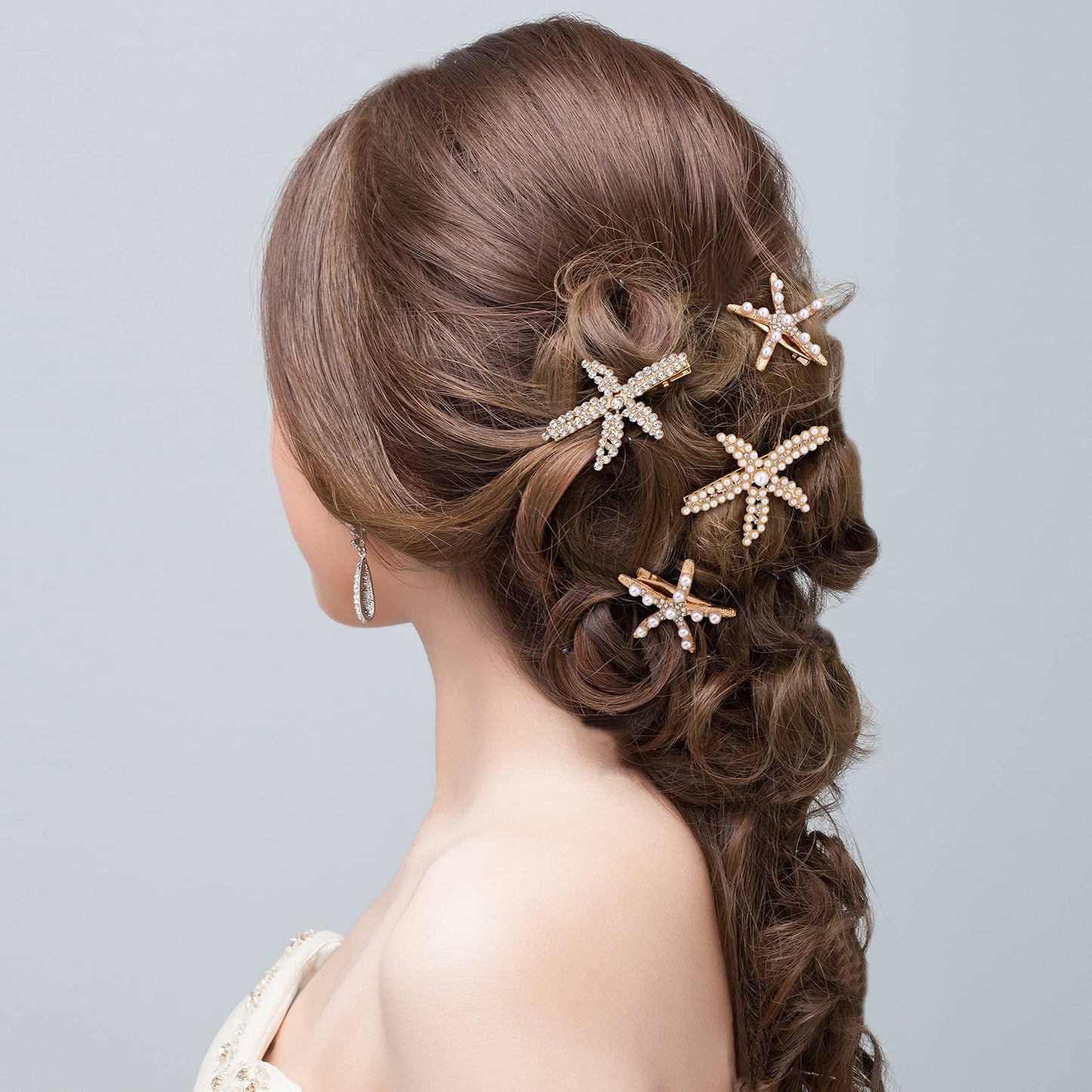 PAGOW 3 PCS Starfish Hair Clips, Gold Rhinestone Pearls Crystal Hair Clips, Sea Star Ponytail Holder, Faux Pearl Crystal Wedding Headpiece Hair Beauty & Personal Care PAGOW