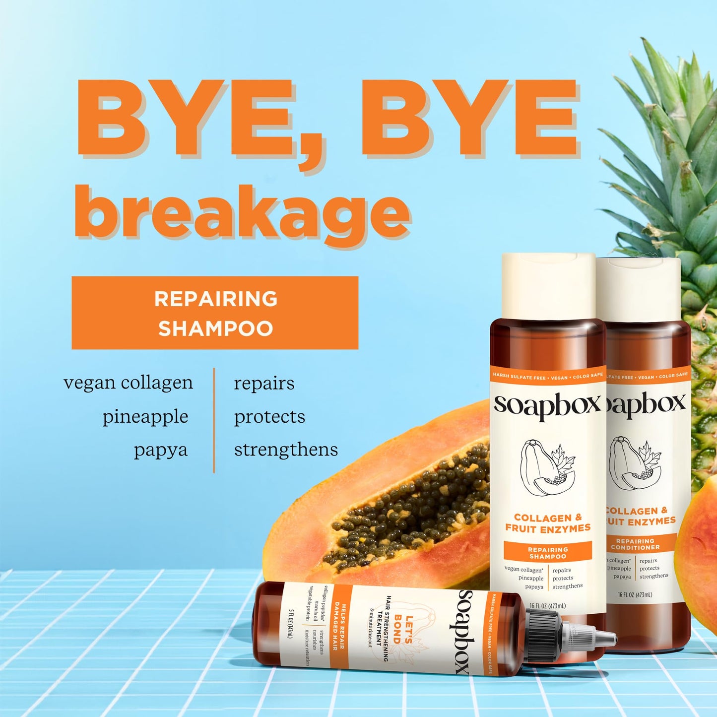 Soapbox Collagen & Fruit Enzymes Shampoo & Conditioner Set, Protects, Repairs & Strengthens Hair - Clean Ingredients Free of Harsh Chemicals Beauty & Personal Care Soapbox