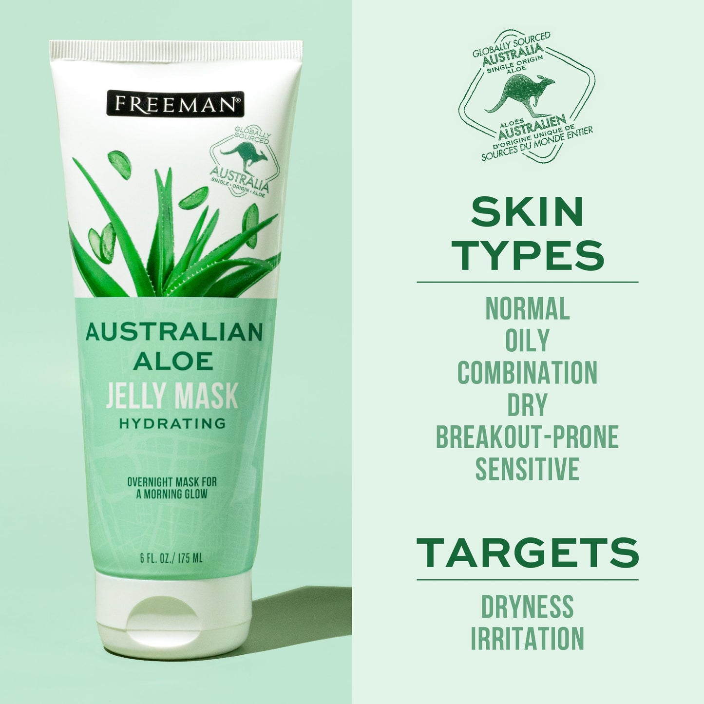 Freeman Exotic Blends Australian Aloe Jelly Mask, Leave-On Overnight Facial Mask, Calm, Soothe Irritation, & Hydrate Dry Skin, Clean Skincare, For All Beauty & Personal Care Freeman