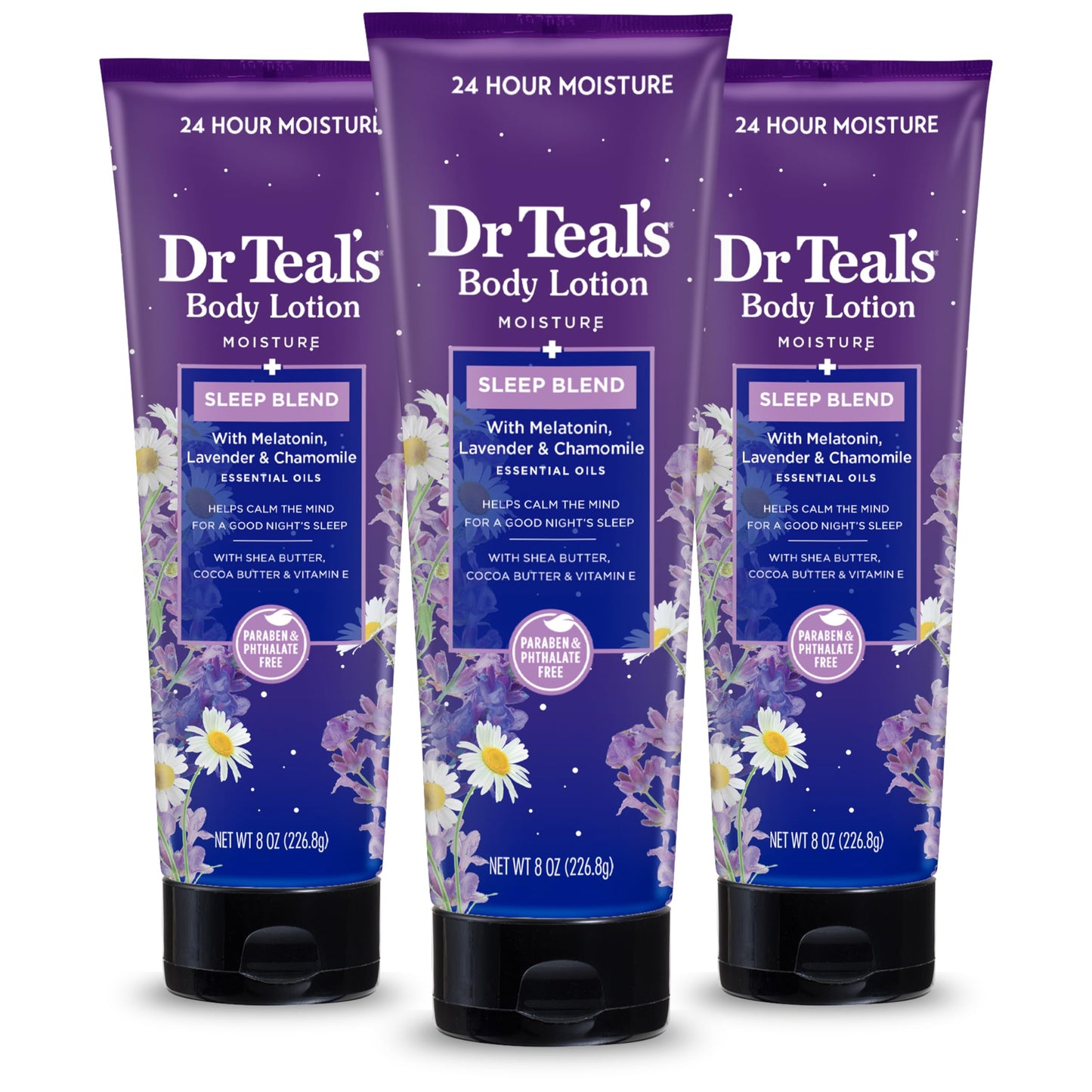 Dr Teal's Sleep Body Lotion, 24-Hour Moisture, with Melatonin, Lavender & Chamomile Essential Oils, 8 fl oz (Pack of 3) Beauty & Personal Care Dr Teal's