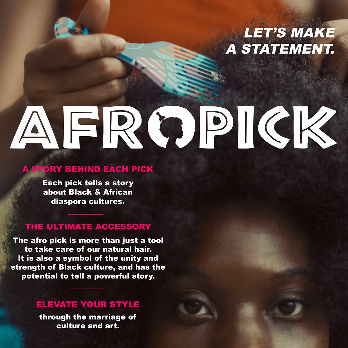 Afropick Anti-Static Plastic Black Hair Pick for Natural Curly Long Thick Hair- Afro Pick Comb for Men, Women- African Artist Designs (Fresher Prince)