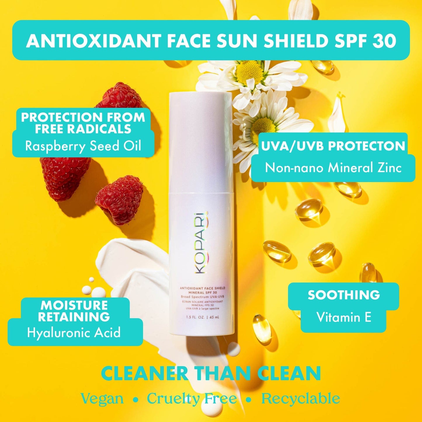Kopari Antioxidant Face Shield Mineral SPF 30, Lightweight Sheer Texture With Dewy Finish, No White Cast with Moisturizing Hyaluronic Acid, 1.5 oz Beauty & Personal Care Kopari