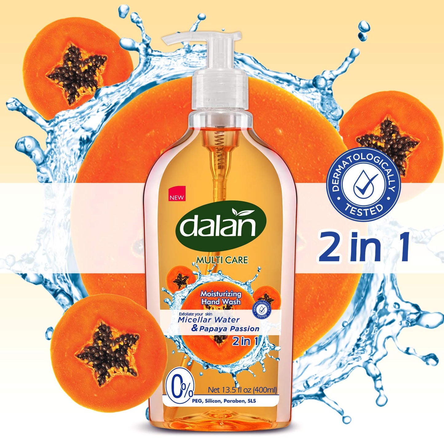 Dalan Papaya Passion Multicare Ultra Moisturizing Liquid Hand Soap for Normal and Dry Hands Fresh Clean and Soft Feeling (13.5 Fl Oz / 400 mL (Pack Beauty & Personal Care Dalan