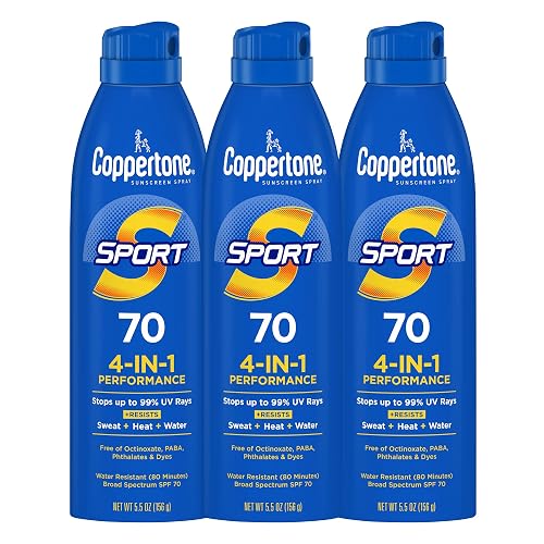 Coppertone SPORT Sunscreen Spray SPF 70, Water Resistant Sunscreen, Broad Spectrum SPF 70 Sunscreen, Bulk Sunscreen Pack, 5.5 Oz Spray, Pack of 3 Beauty & Personal Care Coppertone