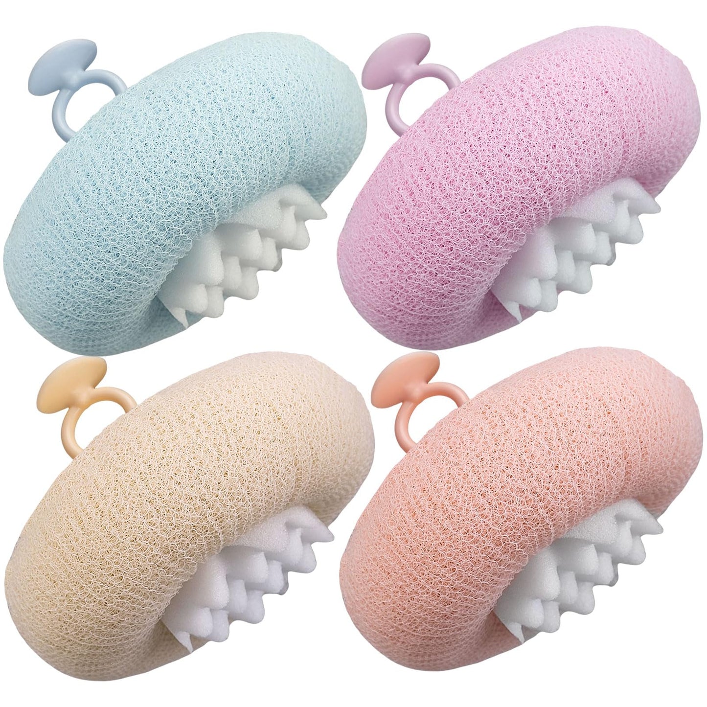 FWUNYVN 4Pcs New Upgrade 2-in-1 Sunflower Bath Ball, Ultra Soft Bath Sponge Cleaning Brush, Suction Cup Bath Ball with Finger Rings,Exfoliating Shower Beauty and Personal Care FWUNYVN