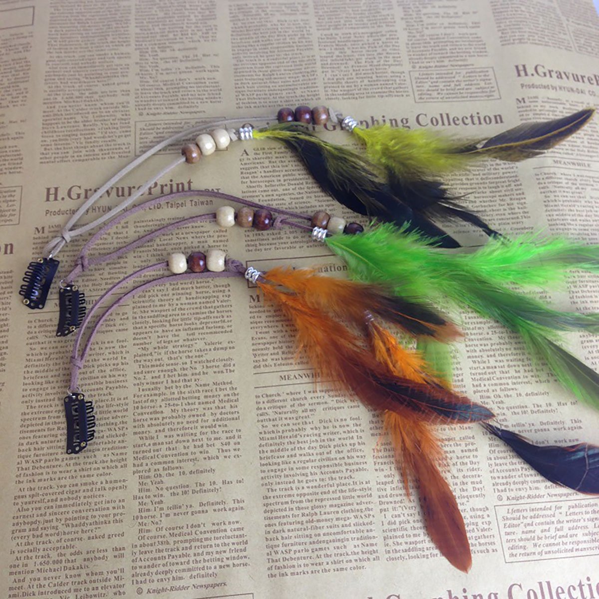 Set of 6 Handmade Boho Hippie Hair Extensions with Feather Clip Comb Hairpin Headdress DIY Accessories for Women Lady Beauty & Personal Care Fodattm