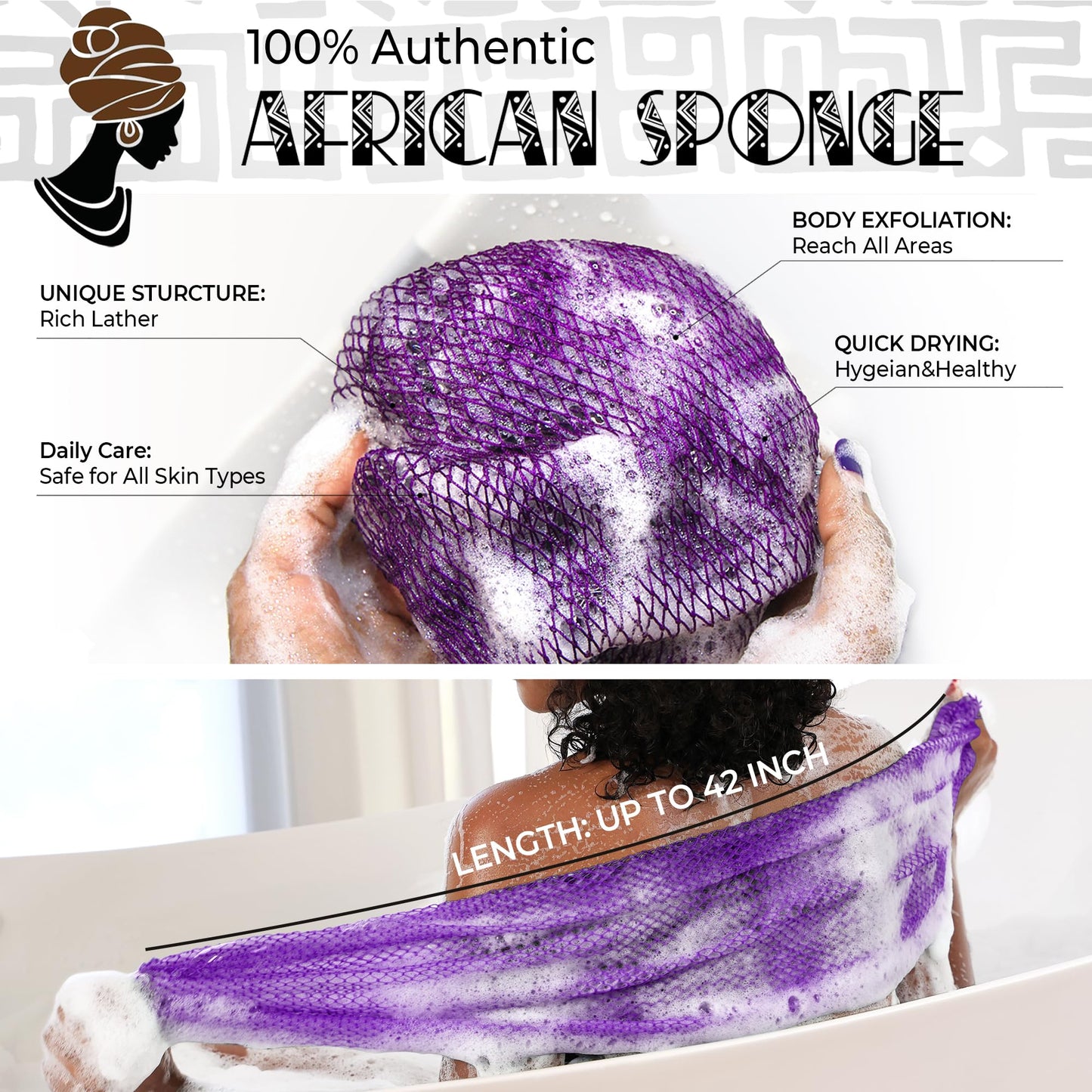 African Net Sponge Authentic - 2 Pieces Exfoliating Body Scrubber Bath Sponge - Loofah Washcloth Back Scrub for Shower Body Exfoliator - Face & Skin Beauty and Personal Care RelaxScene