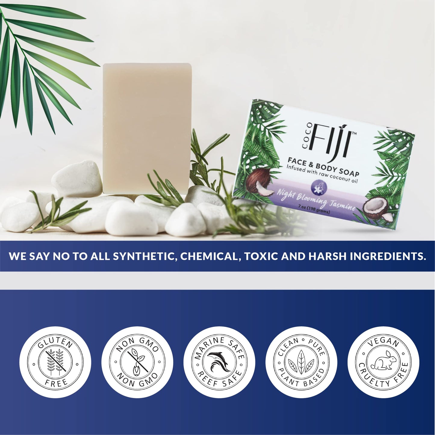 "Coco Fiji Soap Bar for Face and Body Infused With Organic Coconut Oil, Night Blooming Jasmine Essential Oil, Natural Soap for Moisturizing & Pore Beauty & Personal Care Organic Fiji