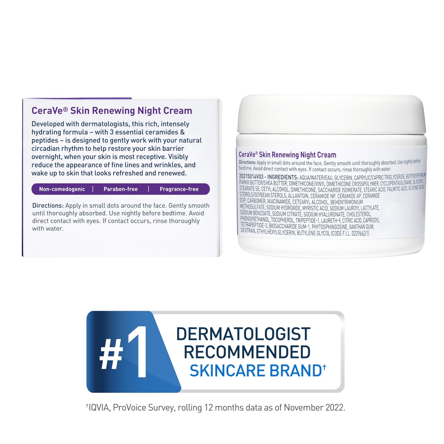 CeraVe Skin Renewing Night Cream, Peptide Complex, Hyaluronic Acid & Ceramide Moisturizer for Face, 1.7 Ounce Beauty and Personal Care CeraVe