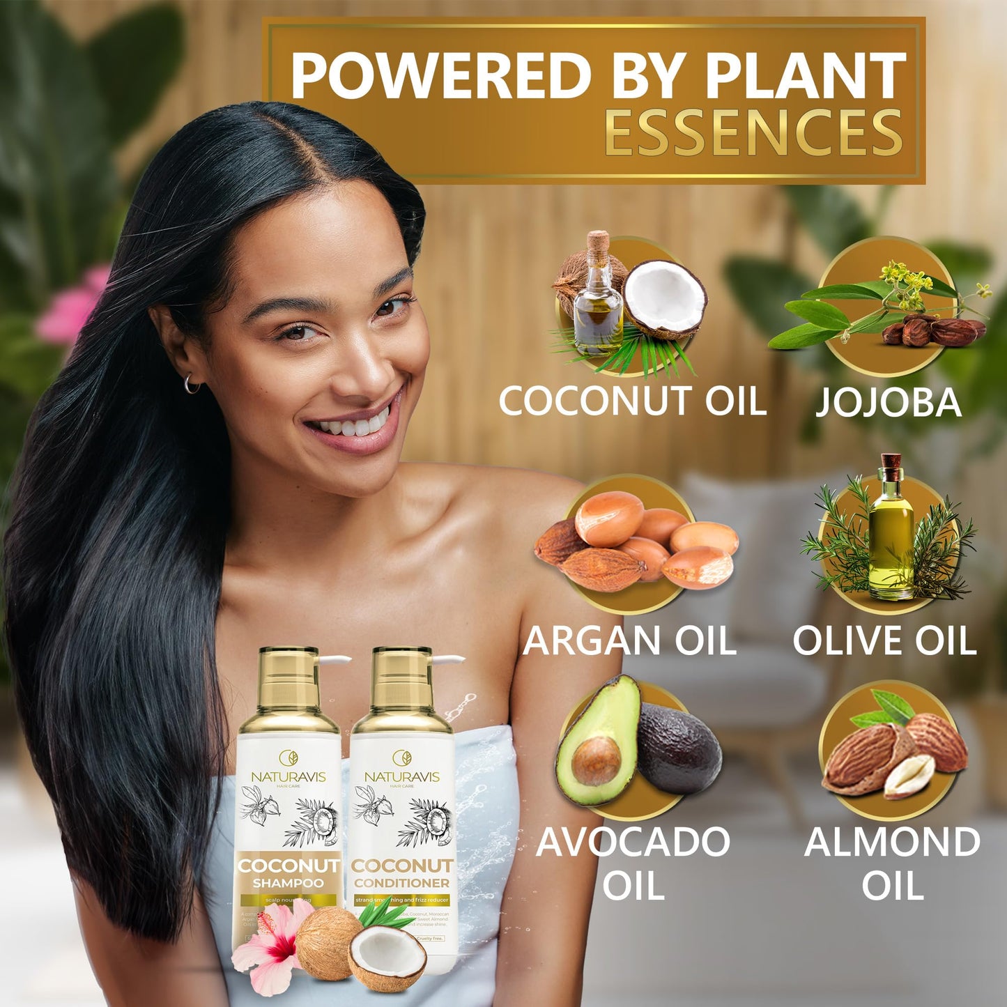 Coconut Shampoo and Conditioner Set - Sulfate Free and Paraben Free Intense Moisturizing Treatment with Jojoba - For Hydrating Your Scalp Beauty & Personal Care NATURAVIS