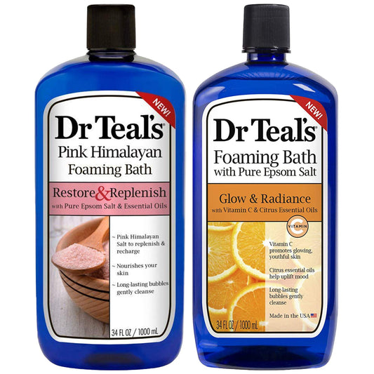Dr. Teal's Pure Epsom Salt Foaming Bath Gift Set (2 Pack, 34 oz ea.) - Restore & Replenish Pink Himalayan and Glow & Radiance with Vitamin C & Citrus Beauty and Personal Care Dr Teal's