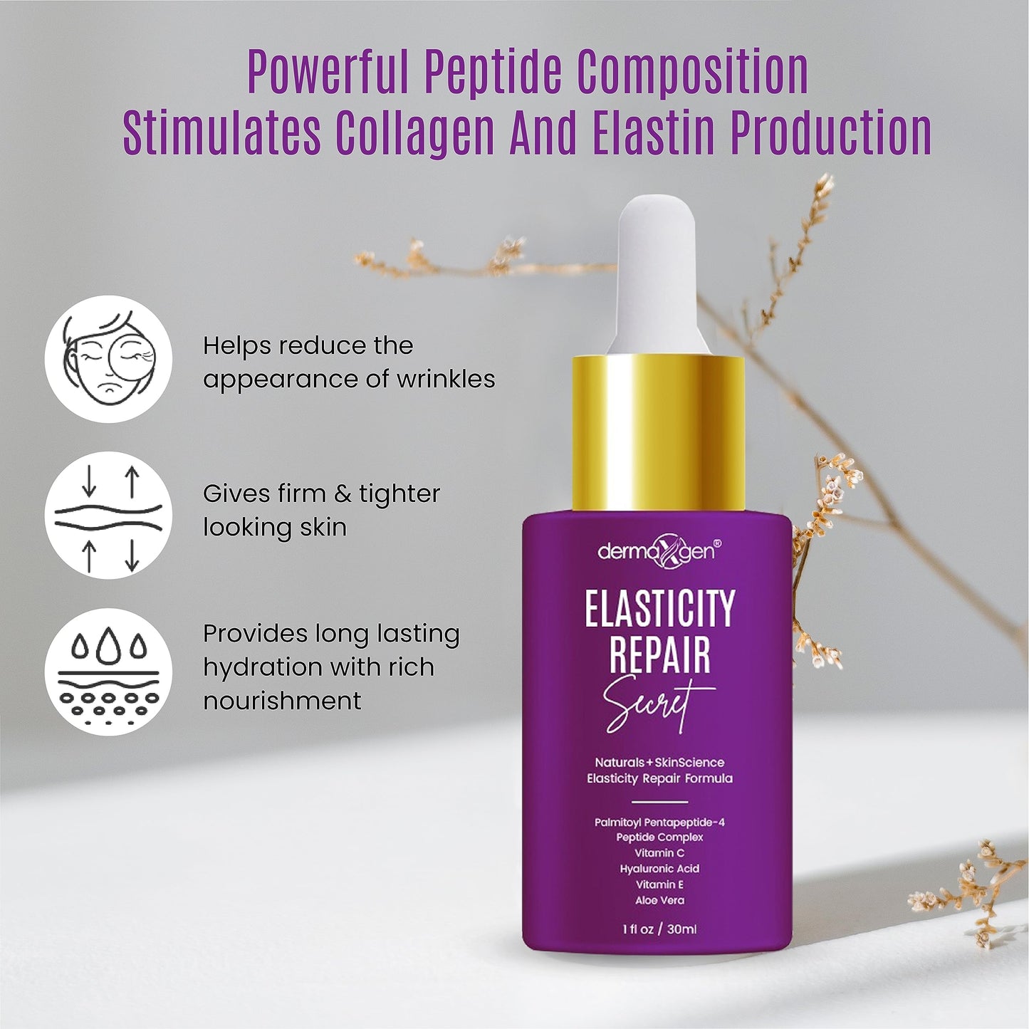 DERMAXGEN Elasticity Repair Serum, MATRIXYL 3000 - PURE ORGANIC Powerful Triple Combination Serum/Anti-Aging, Facial AGED Wrinkles Serum (1 FL OZ) Beauty & Personal Care DERMAXGEN