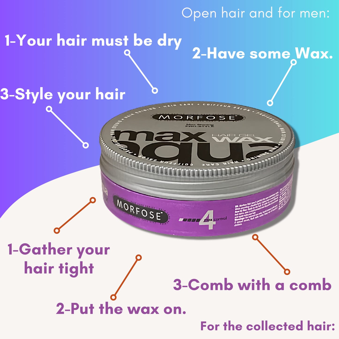 Morfose Max Aqua Hair Gel Wax with Shiny and Strong Flexible 4 Hold, Manage Flyaways, Braids, and Curls, Professional Hair Styling for Women and Men Beauty & Personal Care Morfose