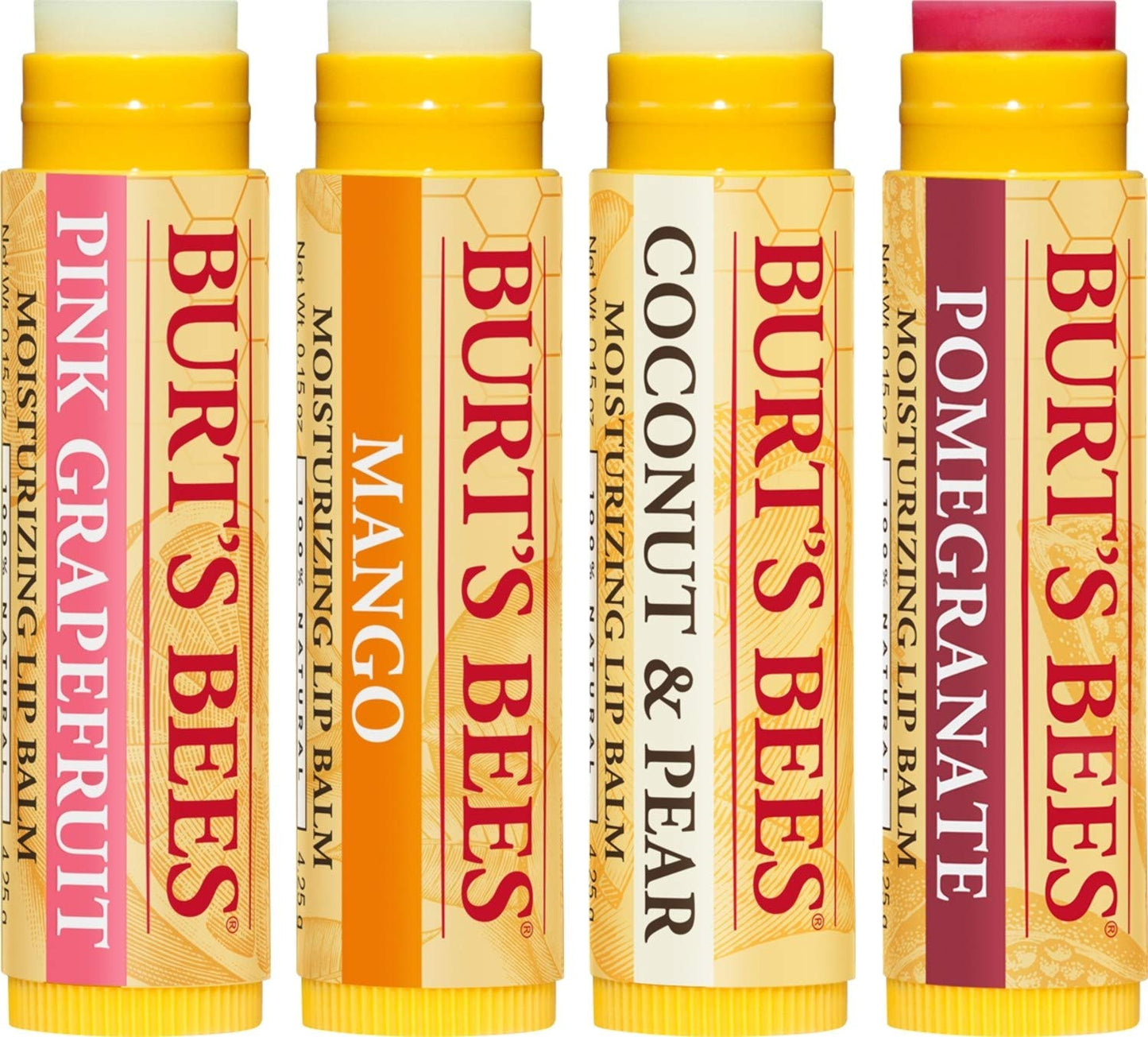 Burt's Bees 100% Natural Moisturizing Lip Balm, Superfruit - Pink Grapefruit, Mango, Coconut & Pear, Pomegranate - 4 Tubes Beauty and Personal Care Burt's Bees