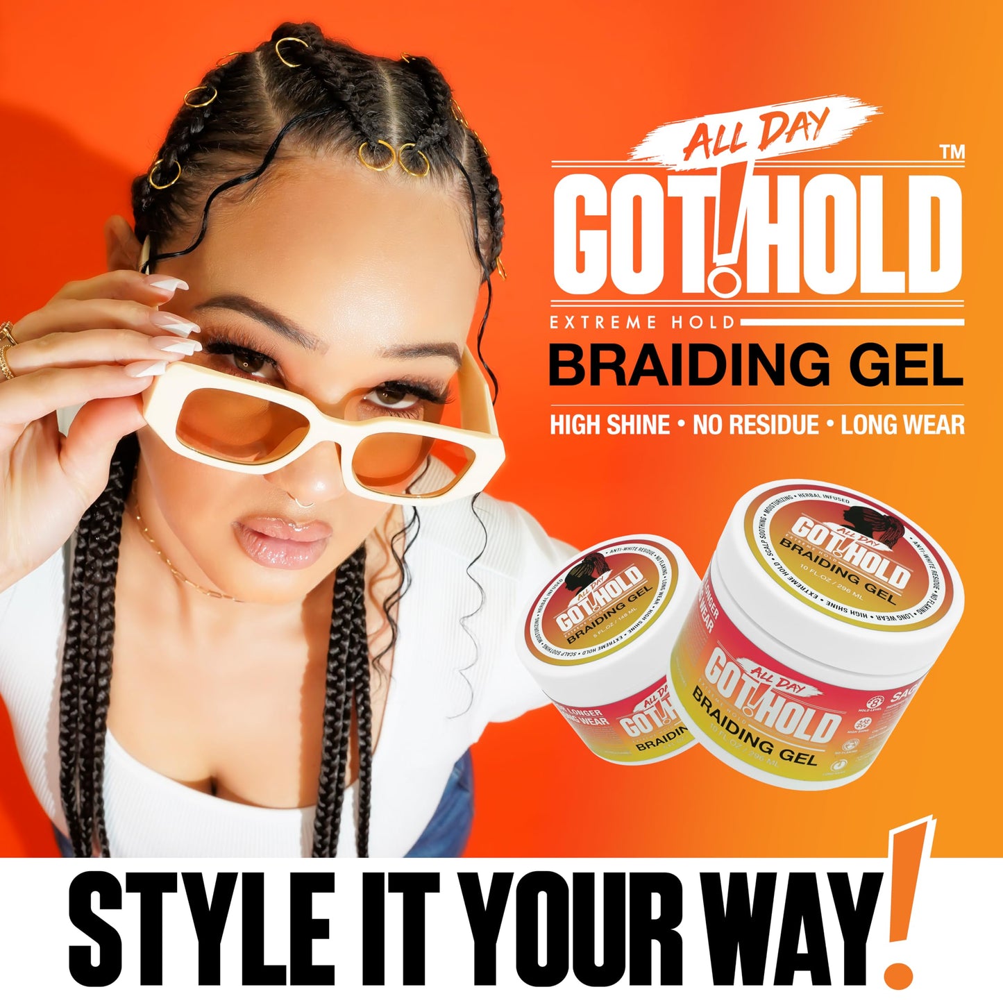 ALL DAY GOT HOLD Braiding Gel for Natural Hair Extreme Hold, Hydrating & Frizz-Free, Sage Extract, No Flaking or Drying, High Shine for Braids Beauty & Personal Care ALL DAY GOT HOLD