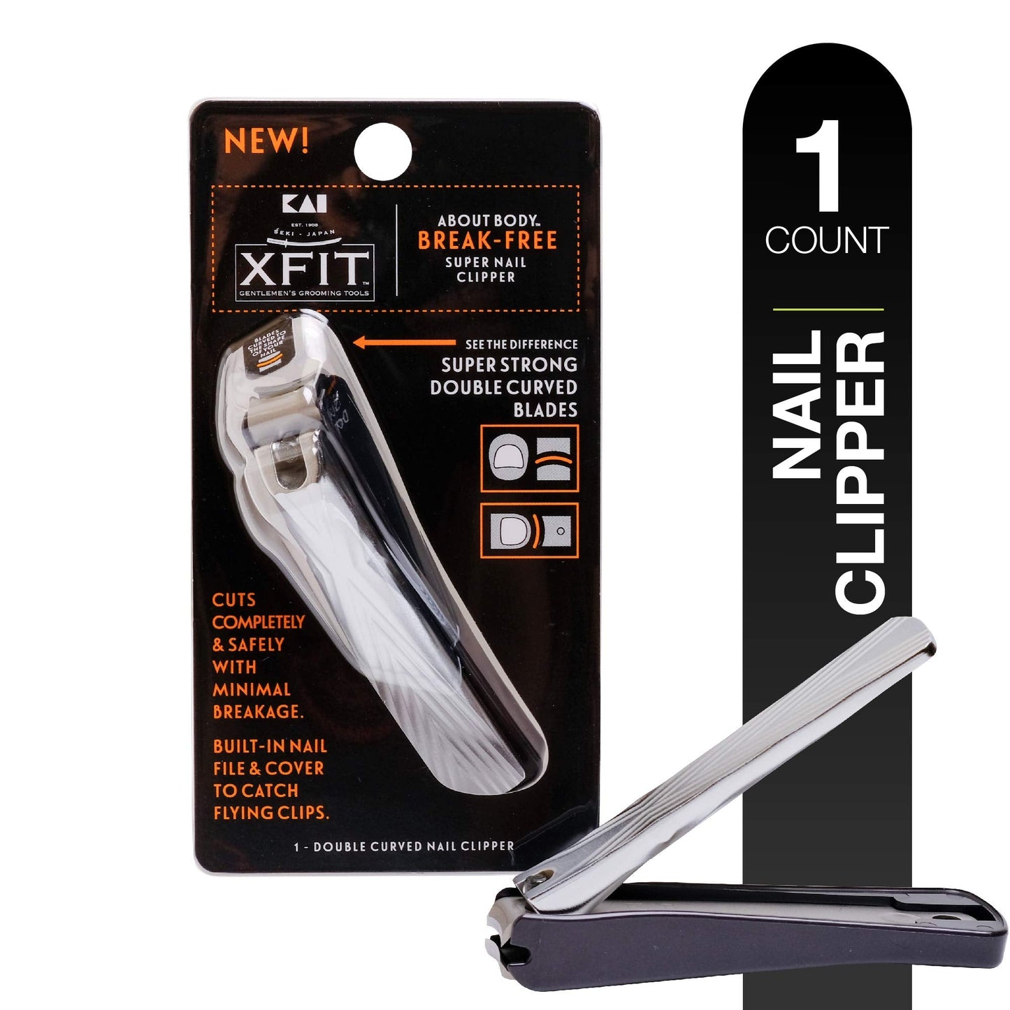 Kai About Body Xfit Break-Free Super Nail Clippers; 1 Double-Curved Nail Clipper; Nail Clippers for Men, Toenail & Fingernail Clippers with Super Beauty and Personal Care About Face
