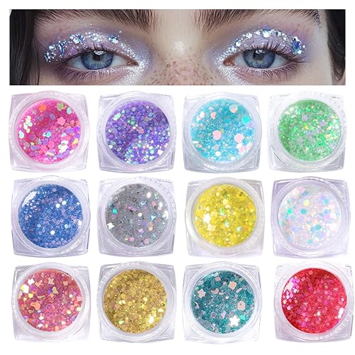 12 Colors Glitter Gel for Face, Body, Hair & Nails Makeup for Festival, Halloween, Party, Cosplay Easy to Apply & Wash Off Women, Teens & Kids Beauty & Personal Care Ultikare