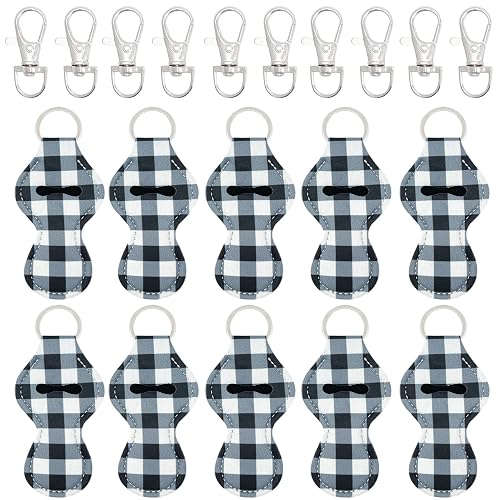 allydrew 10 Pack Chapstick Holder Keychain, Keyring for Lip Balm Lip Gloss Lipstick with 10 Pieces Metal Keyring Clasps, Blue & White Plaid Beauty & Personal Care allydrew