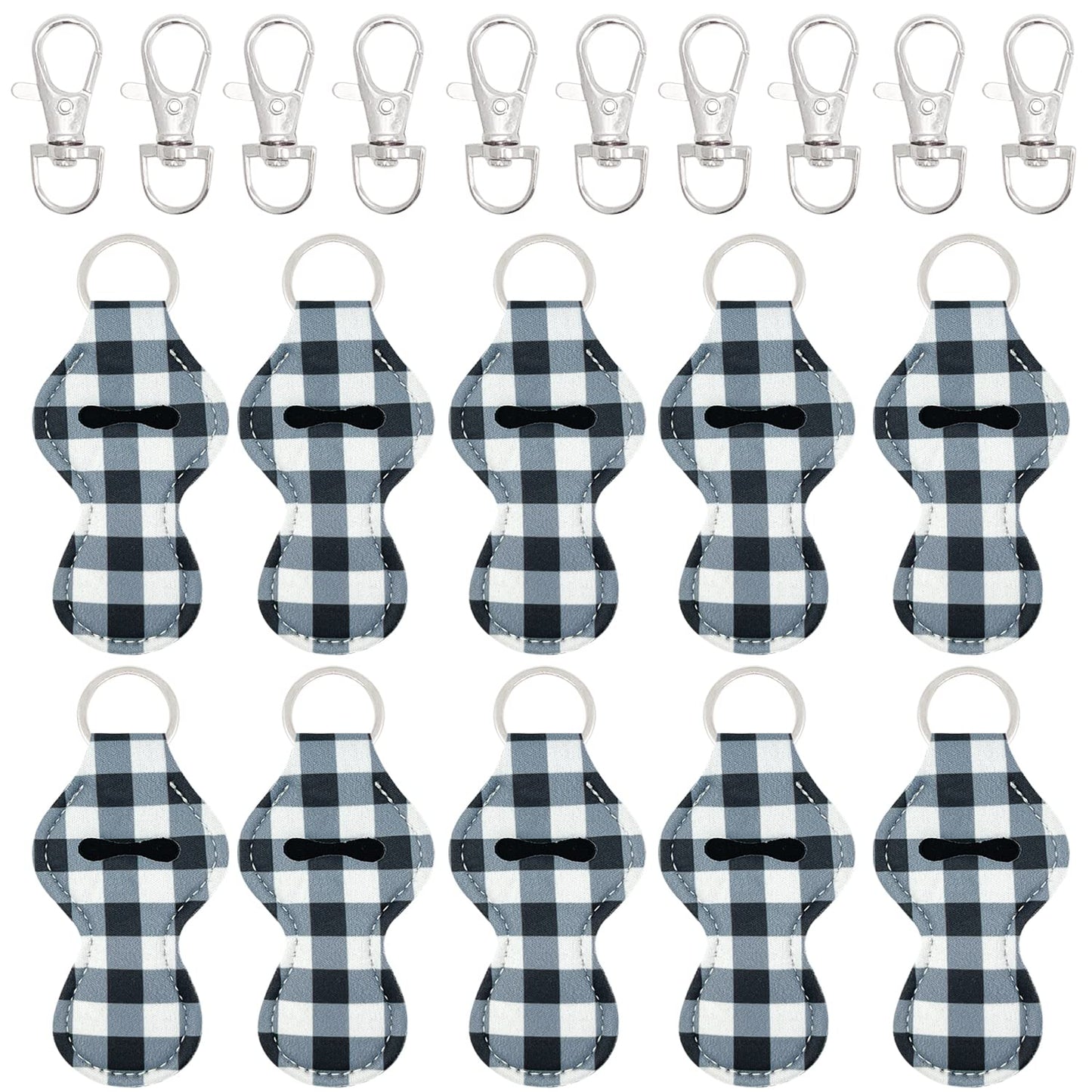 allydrew 10 Pack Chapstick Holder Keychain, Keyring for Lip Balm Lip Gloss Lipstick with 10 Pieces Metal Keyring Clasps, Blue & White Plaid Beauty & Personal Care allydrew