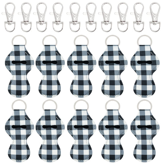allydrew 10 Pack Chapstick Holder Keychain, Keyring for Lip Balm Lip Gloss Lipstick with 10 Pieces Metal Keyring Clasps, Blue & White Plaid Beauty & Personal Care allydrew