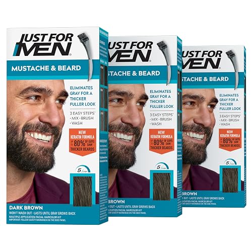 Just For Men Mustache & Beard, Beard Dye for Men with Brush Included, With Keratin Biotin Aloe and Coconut Oil for Healthy Facial Hair - Dark Brown Beauty & Personal Care Just for Men