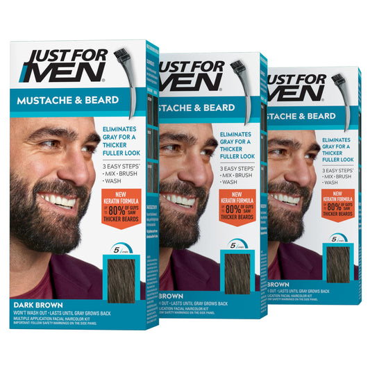 Just For Men Mustache & Beard, Beard Dye for Men with Brush Included, With Keratin Biotin Aloe and Coconut Oil for Healthy Facial Hair - Dark Brown Beauty & Personal Care Just for Men