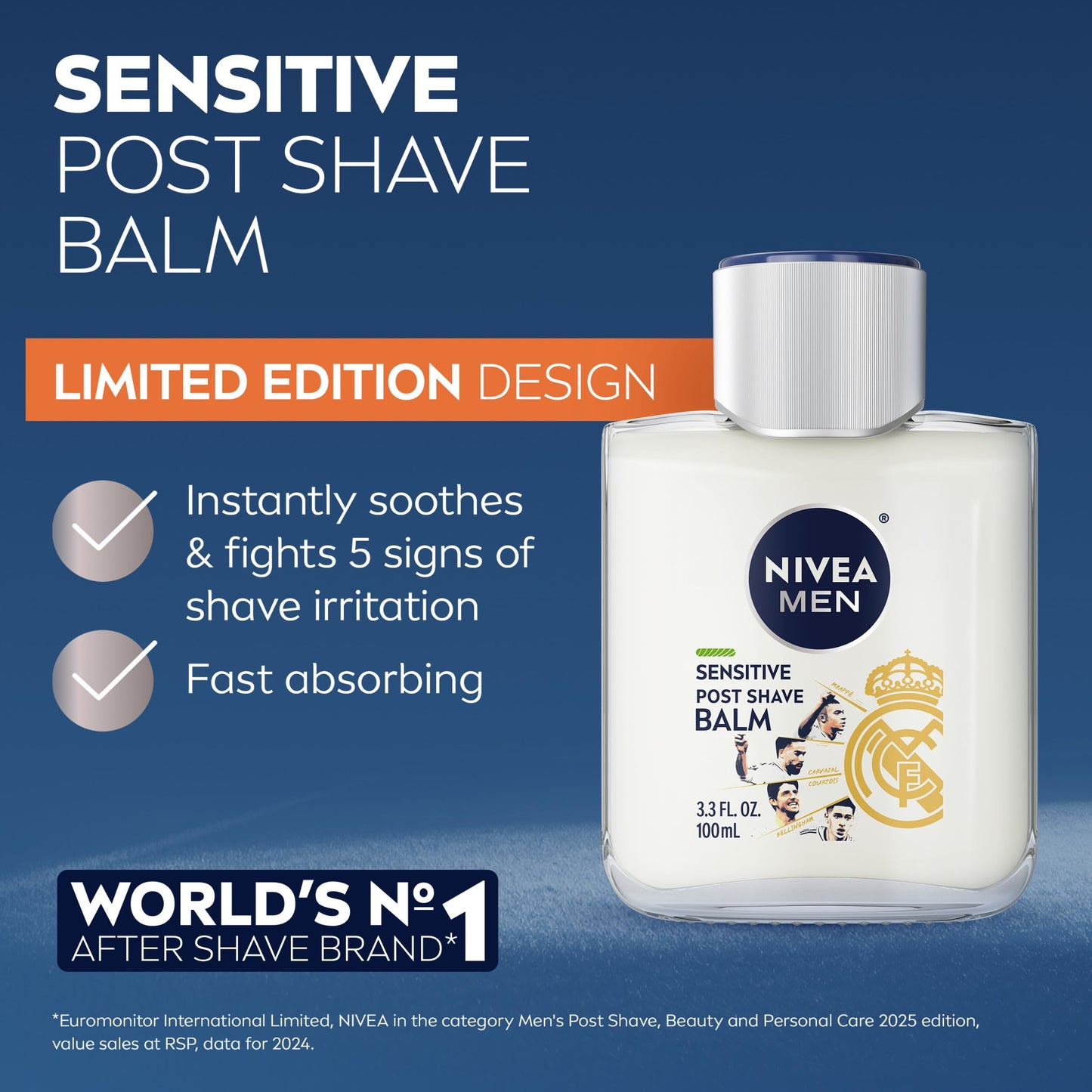 NIVEA MEN Real Madrid Limited Edition Design Sensitive Post Shave Balm, with VitaminPro Complex, Alcohol Free After Shave Balm for Men, 3.3 Fl Oz Beauty and Personal Care NIVEA MEN