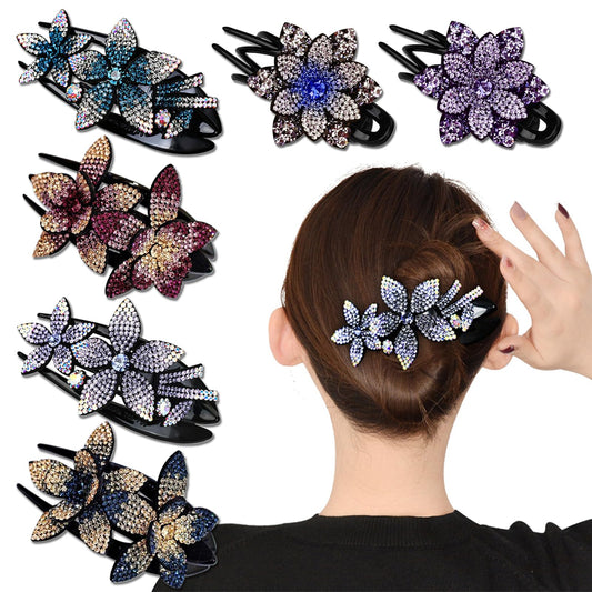 6 Pack Rhinestone Double Flower Hair Clip for Women Girls, Crystal Duckbill Clip Hairpin with Teeth Non-Slip Women Elegant Hair Dovetail Clips Beauty & Personal Care INLAZTIM