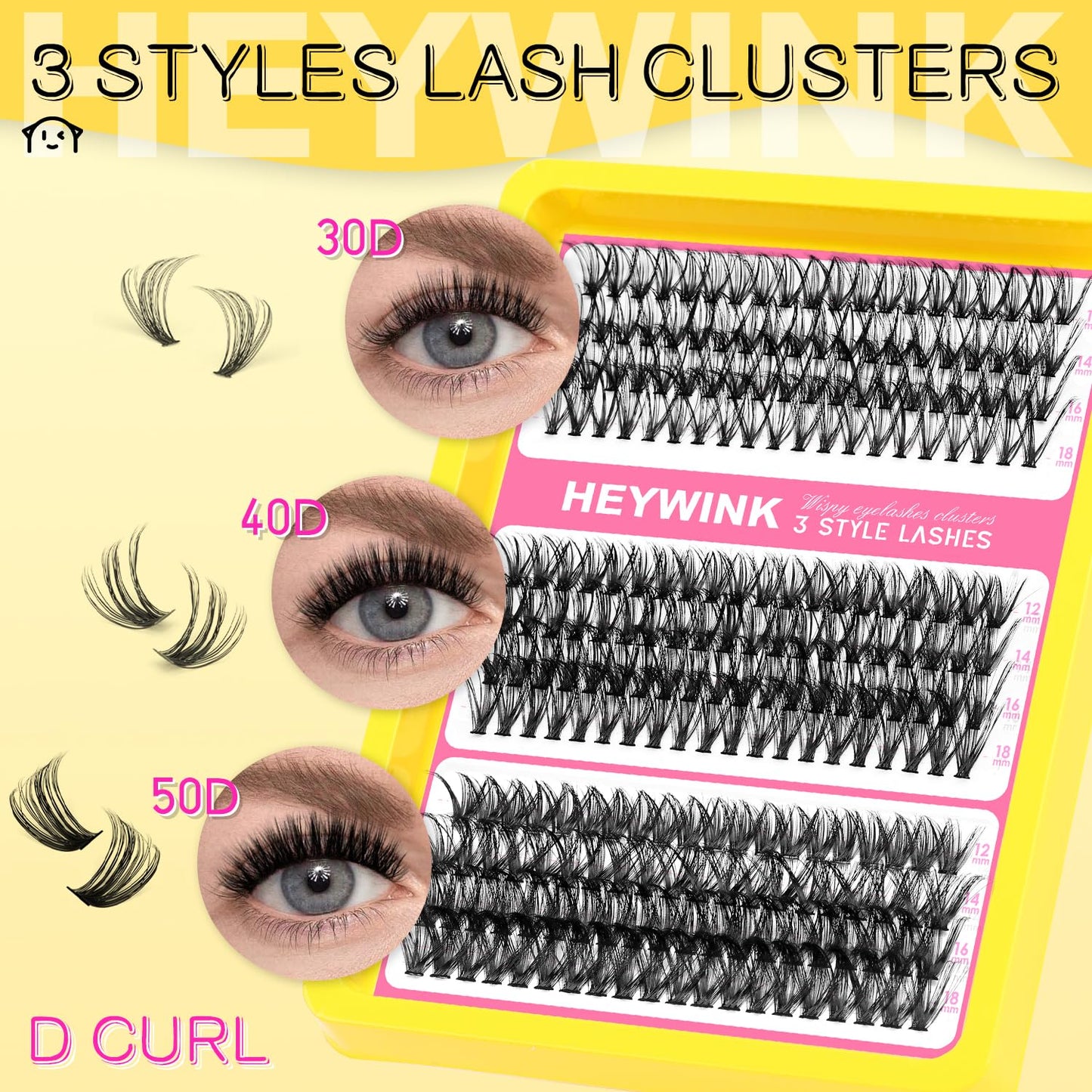 HEYWINK Lash Clusters Kit Eyelash Extension 30D 40D 50D Individual Lashes 12-18mm Mixed Eyelash Clusters Natural Lash Extensions with Lash Bond Beauty and Personal Care HEYWINK