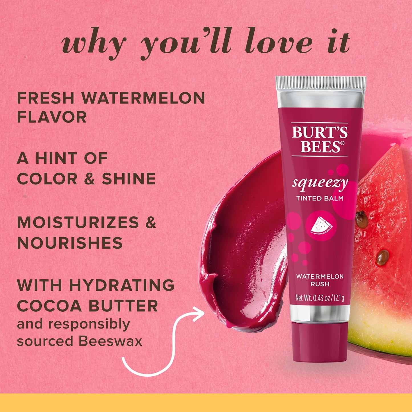 Burts Bees, Squeezy Tinted Lip Balm - Watermelon Rush, 0.43 Ounce Beauty & Personal Care Burt's Bees
