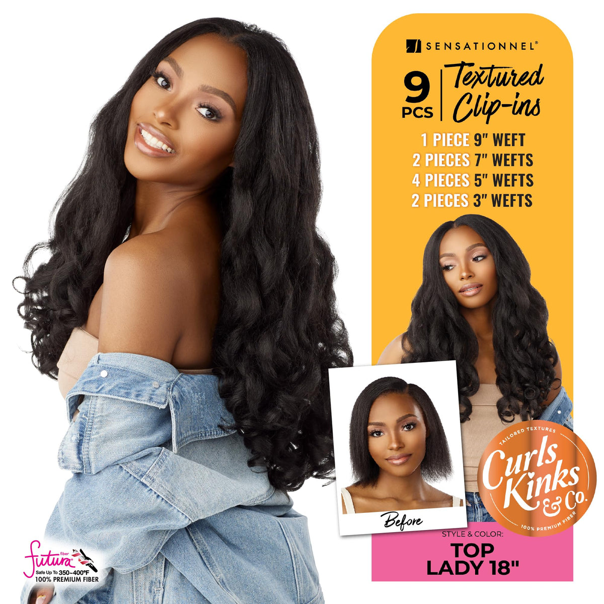 Sensationnel Curls Kinksandco Clip in-Top Lady 18 Inch,S1B/350