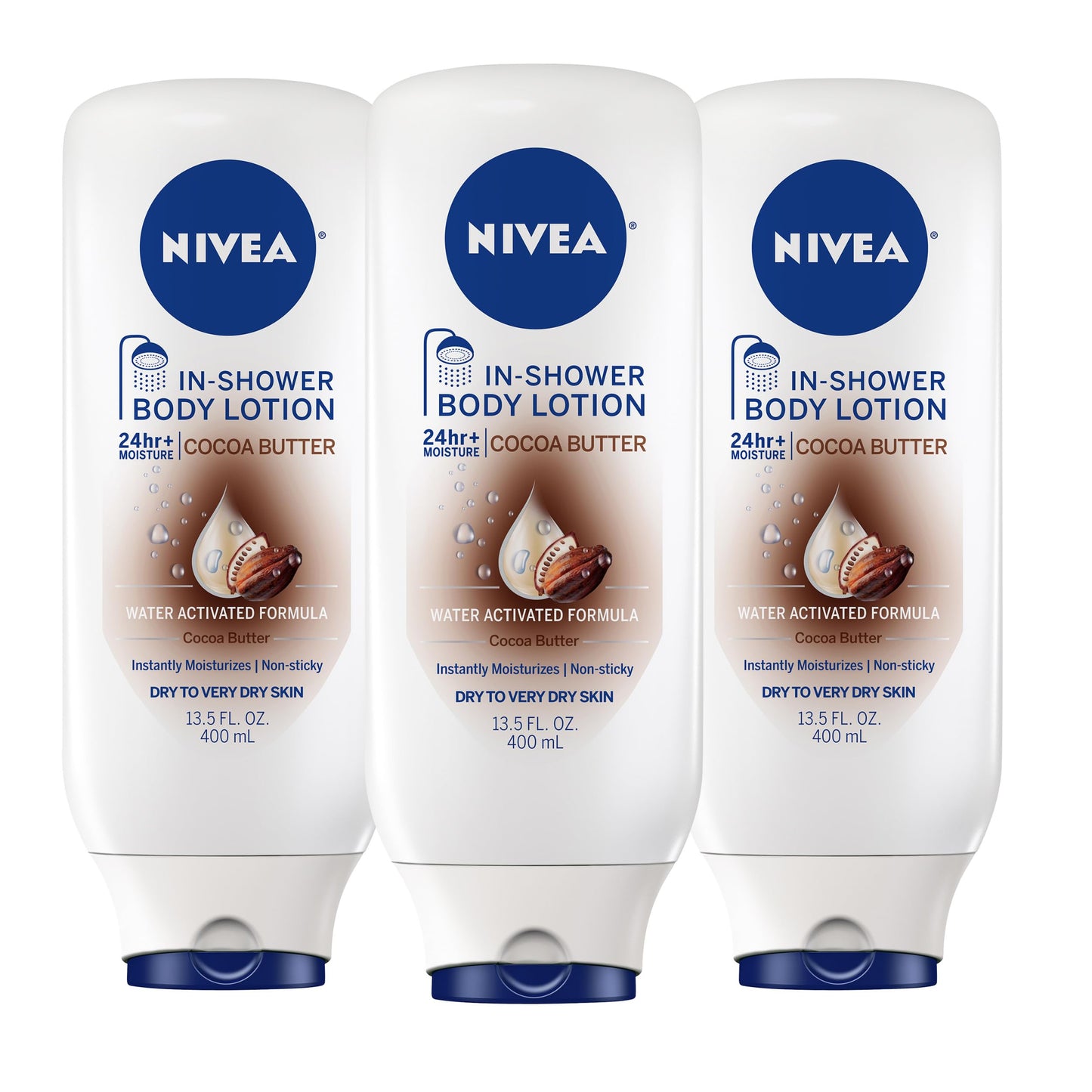 NIVEA Cocoa Butter In Shower Lotion, Water Activated In Shower Moisturizer for Dry Skin to Very Dry Skin, 13.5 FL OZ, Pack of 3 Beauty & Personal Care NIVEA