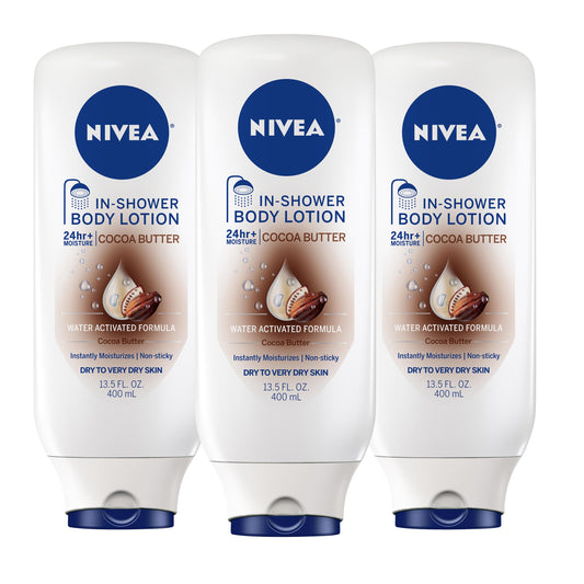 NIVEA Cocoa Butter In Shower Lotion, Water Activated In Shower Moisturizer for Dry Skin to Very Dry Skin, 13.5 FL OZ, Pack of 3 Beauty & Personal Care NIVEA