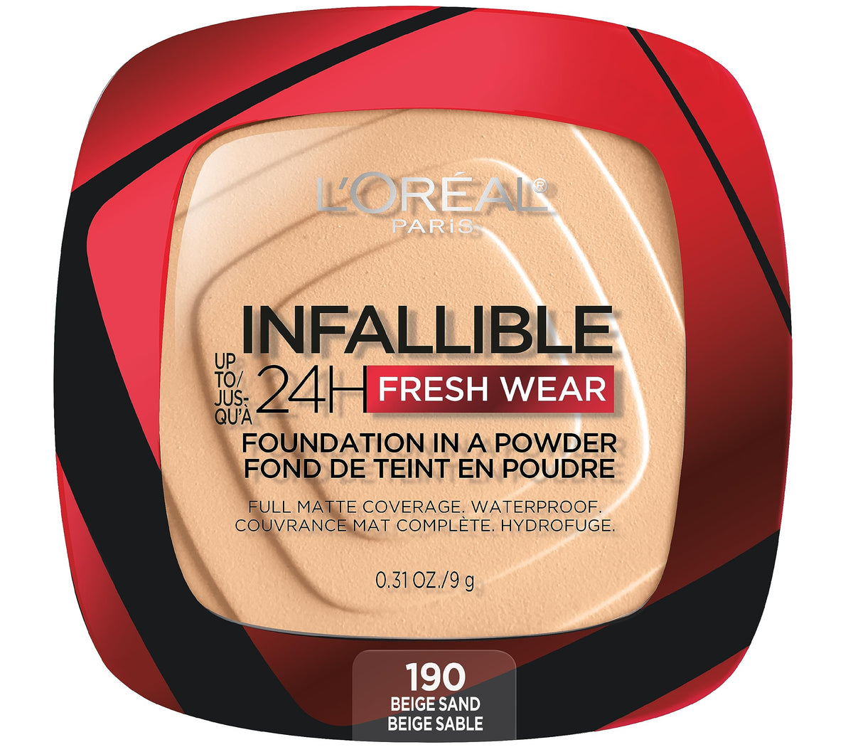 L'Oreal Paris Makeup Infallible Fresh Wear Foundation in a Powder, Up to 24H Wear, Waterproof, Beige Sand, 0.31 oz. (Packaging May Vary)