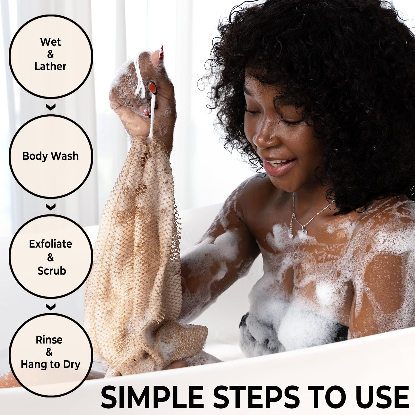 African Net Sponge Authentic with Knots - Afroscrub Exfoliating Net Sponge for Body Scrubber Exfoliator - Real African Bath Back Scrubber Washcloth Beauty and Personal Care MINISENTIALS