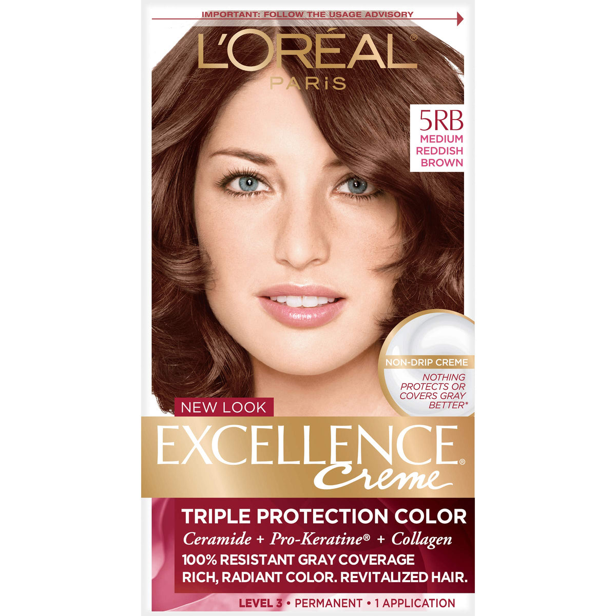 L'Oreal Paris Excellence Creme Permanent Hair Color, Medium Red Brown (3 Count)