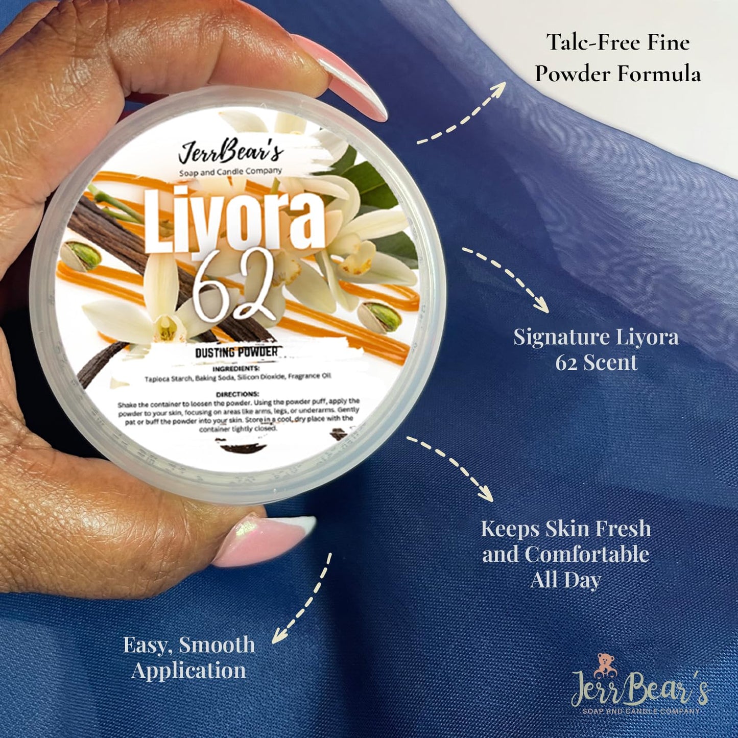 JerrBear’s Liyora 62 Dusting Powder, Talc Free Body Formula for Women, Soft Scented Skin Care, Gentle Powder for Daily Freshness, (4oz Jar) Beauty & Personal Care JerrBear’s